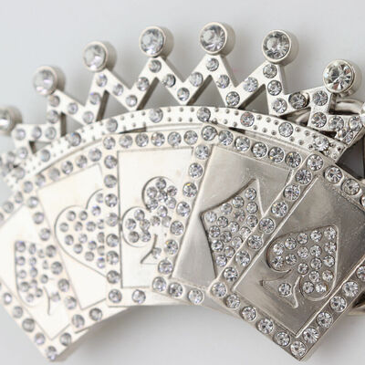 Men women silver metal belt buckle cool card games crown gambling bling look