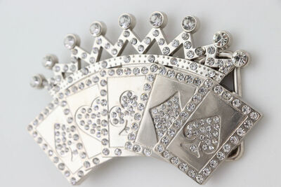 Men Women Silver Metal Belt Buckle Cool Card Games Crown Gambling Bling Look