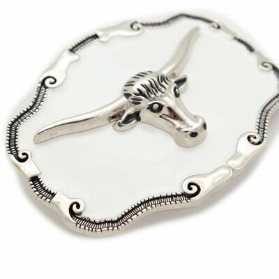 Men women silver metal belt buckle texas long horn cow white rodeo bull skull