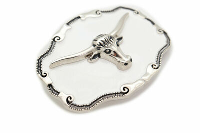 Men Women Silver Metal Belt Buckle Texas Long Horn Cow White Rodeo Bull Skull