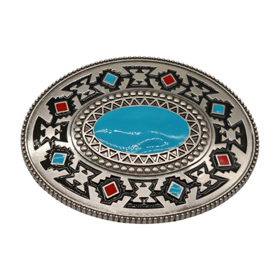Men Women Silver Metal Buckle Ethnic Aztec Oval Turquoise Trendy Western Fashion