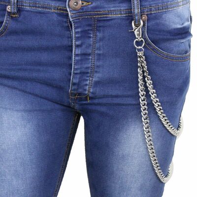 Men women silver metal long wallet chunky chains thick biker jean 2 strands