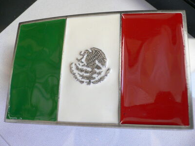 Men Women Silver Western Cowboy Belt Buckle Mexico Mexican Flag Silver Eagle