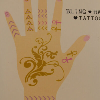 Women temporary tattoo gold pink fake bling hands body art skin party sticker