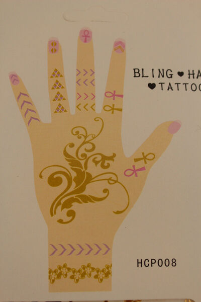 Women Temporary Tattoo Gold Pink Fake Bling Hands Body Art Skin Party Sticker