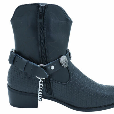 New biker men western boot silver pair black color 2 straps skeleton skull charm