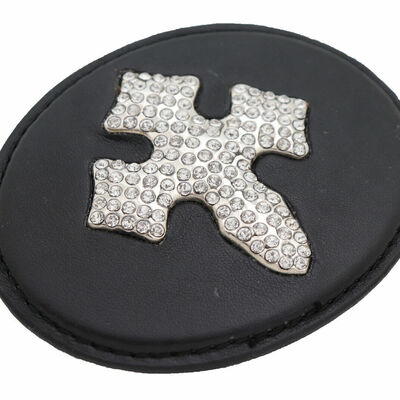 Old school men women fashion western black belt buckle silver metal bling cross