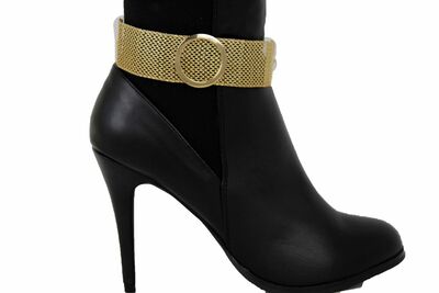 Party Women Sexy Boot Bracelet Gold Mesh Metal Chain Fancy Shoe Charm Wide Strap