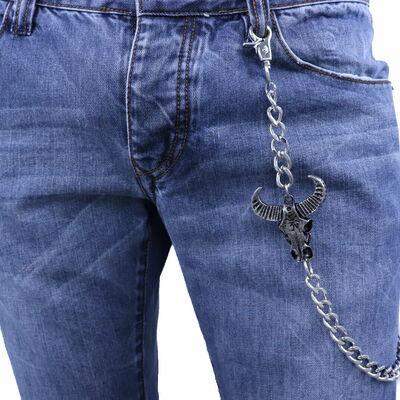 Rider men women silver metal wallet chain keychain strong bull charm trucker 
