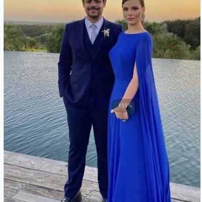 Elegant royal blue sheath with shawl mother of the bride/groom dress evening formal dress 