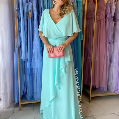 Elegant blue chiffon mother of the bride/groom dress evening formal dress 
