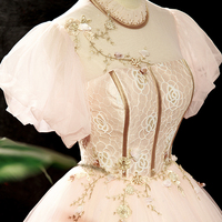 Pink Tulle Lace Long Prom Dress, A-Line Beautiful Evening Party Dress - Thumbnail 1