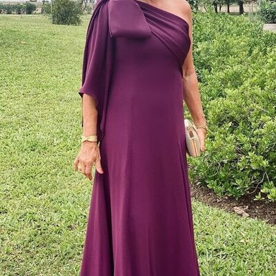 Elegant buygundy one shoulder mother of the bride/groom dress evening formal dress 