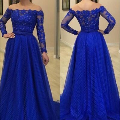 Royal blue sheath lace long sleeve mother of the bride /groom dresses evening formal dress