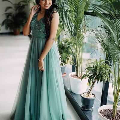 Dark green a line beading mother of the bride /groom dresses evening formal dress