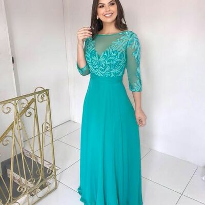 Light green a line chiffon lace mother of the bride /groom dresses evening formal dress