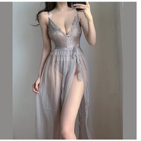 Women's Sexy Lace Jumpsuit See-through Mesh Temptation Skirt Set - Thumbnail 7