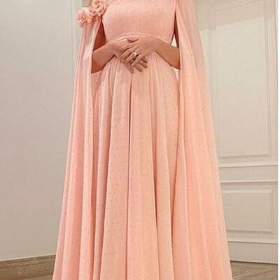 Coral a line chiffon one shoulder handmade flower mother of the bride /groom dresses evening formal dress