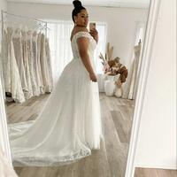 Plus Size Wedding Dress A Line Off The Shoulder Lace Big Bridal Gowns Appliques Zip Back Gorgeous Lady Marriage Dresses - Thumbnail 1
