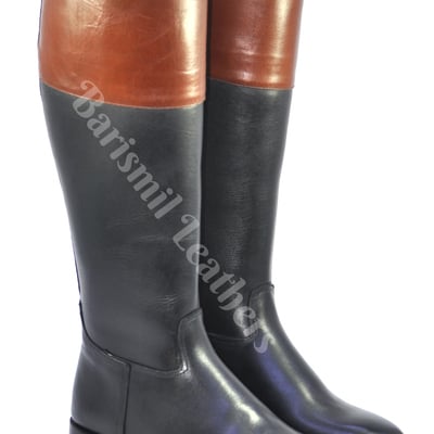 Handmade riding boots black leather two tone men custom made riding boots 