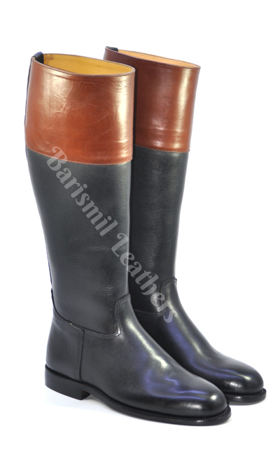 Handmade riding boots black leather two tone men custom made riding boots 