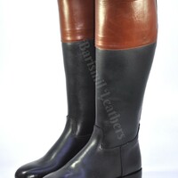 Handmade riding boots black leather two tone men custom made riding boots  - Thumbnail 2