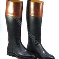 Handmade riding boots black leather two tone men custom made riding boots  - Thumbnail 3