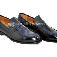 Handmade leather moccasins black original leather dress loafers shoes for men custom made on orders - Thumbnail 2