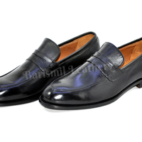 Handmade leather moccasins black original leather dress loafers shoes for men custom made on orders - Thumbnail 3