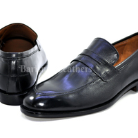 Handmade leather moccasins black original leather dress loafers shoes for men custom made on orders - Thumbnail 5