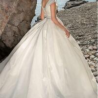  V-neck Neckline Ball Gown Wedding Dresses with Beaded Sash Lace Appliques Beach Bridal Gowns vestido de novia - Thumbnail 1