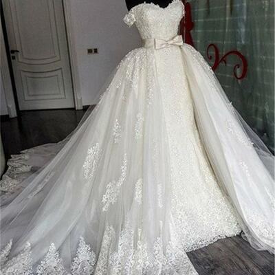Sexy sweetheart lace mermaid wedding dresses removable train applique lace bridal gowns with detachable skirt wedding gowns vestido novia - Thumbnail 2