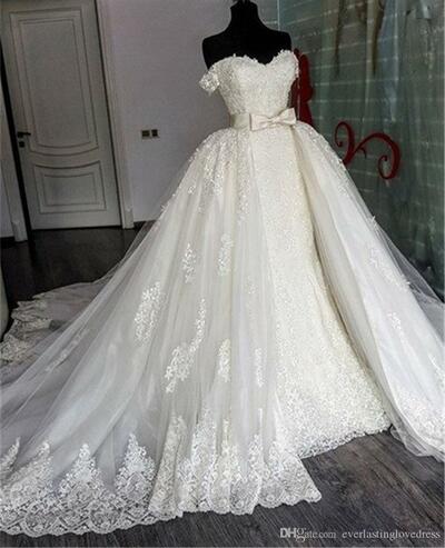 Sexy Sweetheart Lace Mermaid Wedding Dresses Removable Train Applique Lace Bridal Gowns with Detachable Skirt Wedding Gowns vestido novia