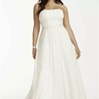 Strapless chiffon empire waist plus size wedding dress  applique lace beading bridal gowns customized made - Thumbnail 2