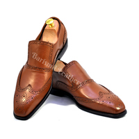 Handmade loafers brown original leather wingtip and brogue dress loafers for men - Thumbnail 1