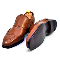 Handmade loafers brown original leather wingtip and brogue dress loafers for men - Thumbnail 4