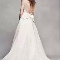 Deep V-neckline and Hand-cut Bow in Back Pleat Wedding Dress  Applique Lace Lower Back Bridal Gowns - Thumbnail 1