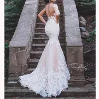 Sheer Short Sleeves Slim Mermaid Wedding Dresses Lace Appliques Sexy Bridal Gowns Backless Custom Online Vestidos De Mariee - Thumbnail 1
