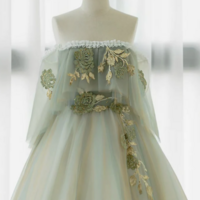 A Line Green Tulle Lace Long Prom Dress, Green Tulle Lace Long Formal Dress KPP1564 - Thumbnail 1