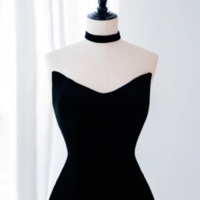 Black/White Velvet Mermaid Long Prom Dress, Black Formal Evening Dress KPP1565 - Thumbnail 2