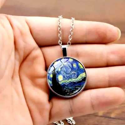 Stunning punk gothic van gogh starry night handmade art print necklace unique rare for men and women amazing