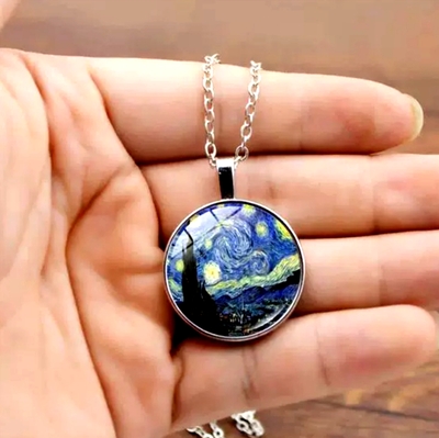 Stunning Punk Gothic Van Gogh Starry Night Handmade Art Print Necklace Unique Rare For Men and Women Amazing