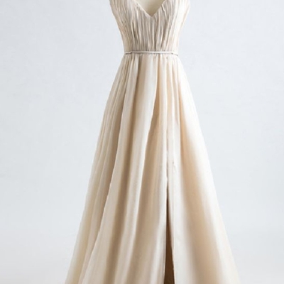 Sexy ,sleeveless flouncing , floor length formal dress, v neck prom dress