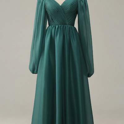 Elegant long sleeves tulle formal prom dress, beautiful long prom dress - Thumbnail 4