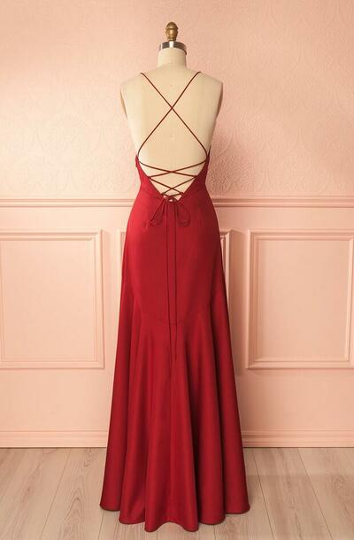 Simple A Line Burgundy V Neck Long Chifofn Prom Dress