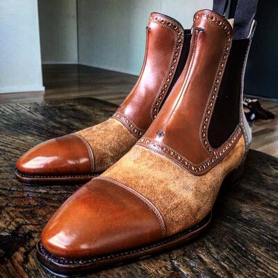 Bespoke Handmade Brown Suede Leather Men Classic Chelsea Dress Boot