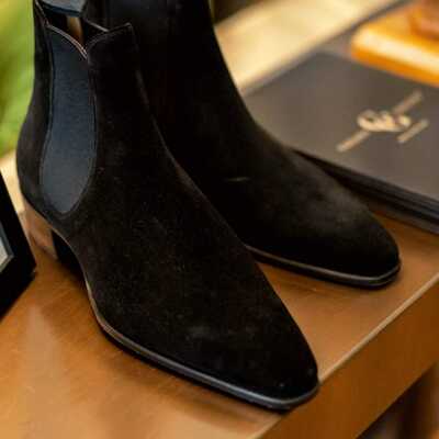 Made to order handmade black suede leather boot, men chelsea boot - Thumbnail 4