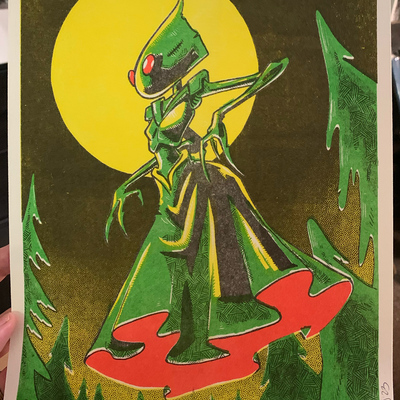 Flatwoods monster risograph print