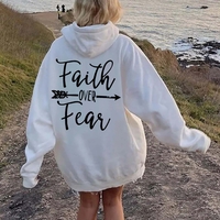 letter print kangaroo pocket drawstring print hoodie - Thumbnail 2