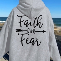 letter print kangaroo pocket drawstring print hoodie - Thumbnail 3